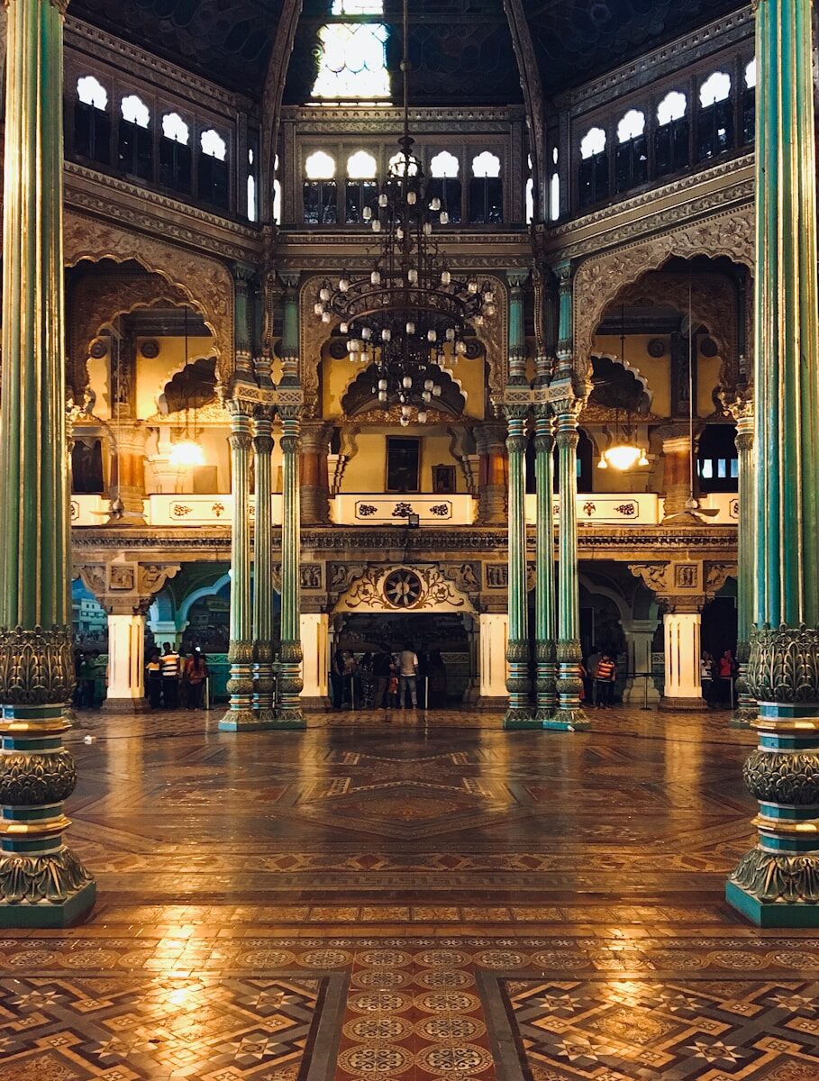 Ornate historic synagogue interior in India